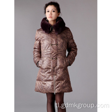 Malaking Fur Collar ng Babaeng Mid-Length na Down Jacket